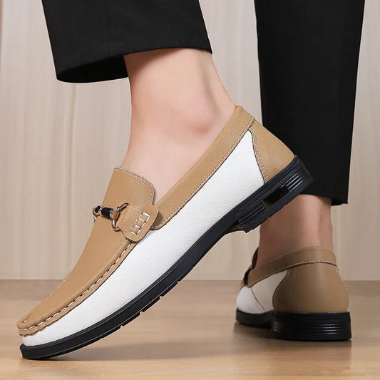 Men's Genuine Leather Metal Buckle Moccasins Versatile Business Shoes