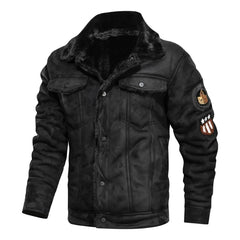 Men Winter Bomber Fleece Warm Coats Slim Fit Leather Jacket