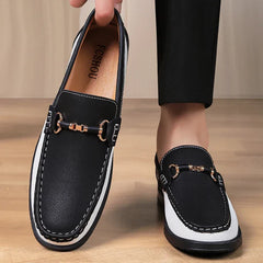 Men's Genuine Leather Metal Buckle Moccasins Versatile Business Shoes