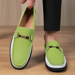 Men's Genuine Leather Metal Buckle Moccasins Versatile Business Shoes