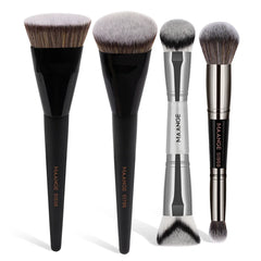 MAANGE 4pcs Makeup Brushes 2pcs Dual-ended Concealing Blush Brushes 2pcs Flat Top Angled Foundation Brushes Kit