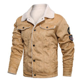 Men Winter Bomber Fleece Warm Coats Slim Fit Leather Jacket