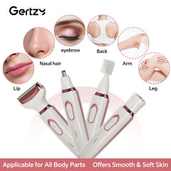 4-in-1 Rechargeable Electric Razor for Women - Face, Nose, Legs, Underarm, Bikini Trimmer
