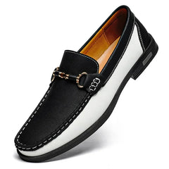 Men's Genuine Leather Metal Buckle Moccasins Versatile Business Shoes
