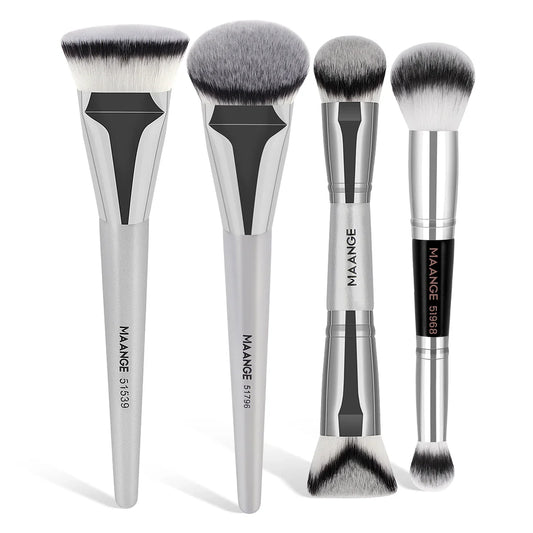 MAANGE 4pcs Makeup Brushes 2pcs Dual-ended Concealing Blush Brushes 2pcs Flat Top Angled Foundation Brushes Kit