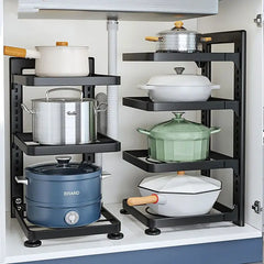 The Kitchen Is Equipped with Stainless Steel Shelves, Storage Racks, Sinks, and Multi-layered