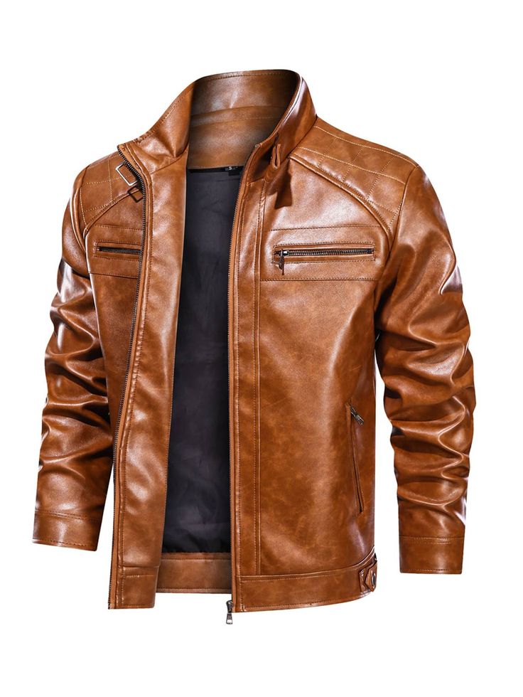 Men’s Brown Leather Jacket – Stylish Slim Fit Biker Coat