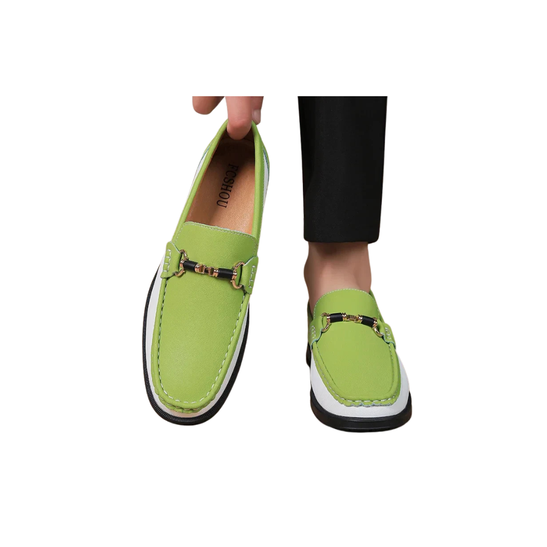 Men's Genuine Leather Metal Buckle Moccasins Versatile Business Shoes