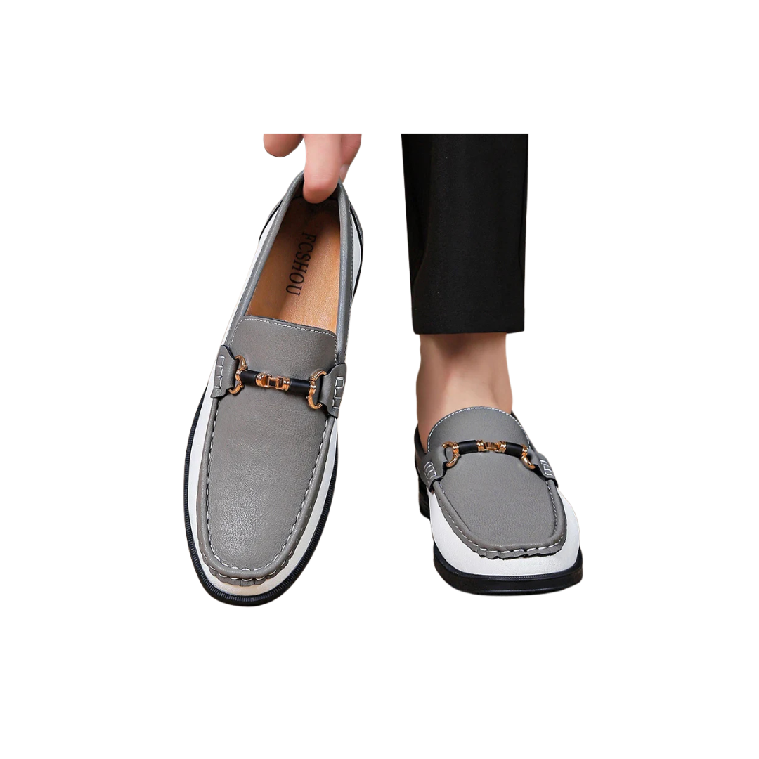 Men's Genuine Leather Metal Buckle Moccasins Versatile Business Shoes