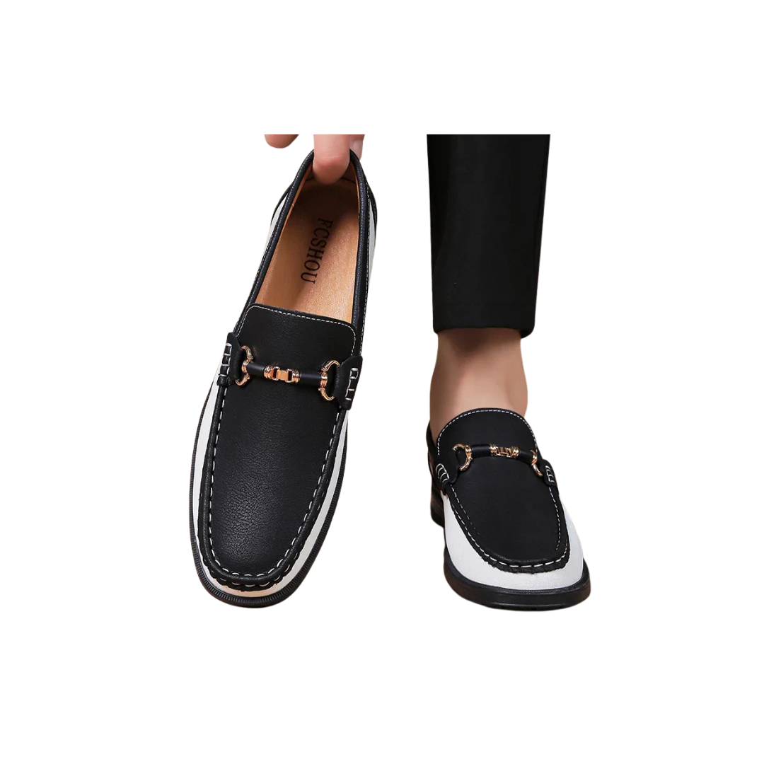Men's Genuine Leather Metal Buckle Moccasins Versatile Business Shoes