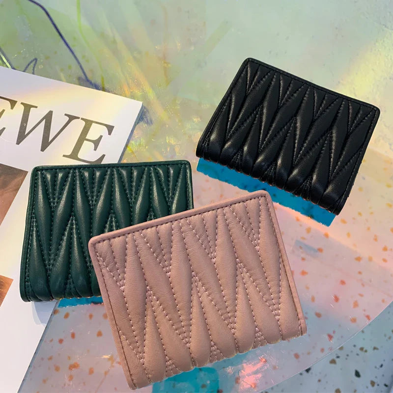 Leather Pleated Design Wallet for Women