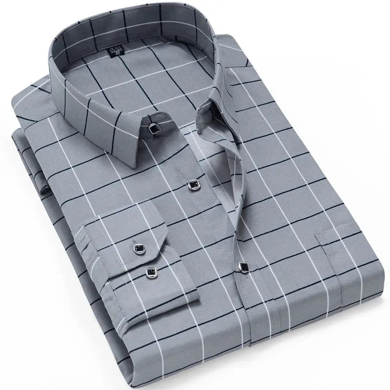 Thin Long Sleeve Printed Men's Korean Slim Fit Plaid Shirt