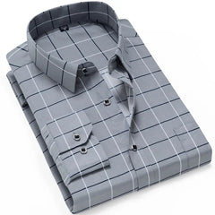 Thin Long Sleeve Printed Men's Korean Slim Fit Plaid Shirt