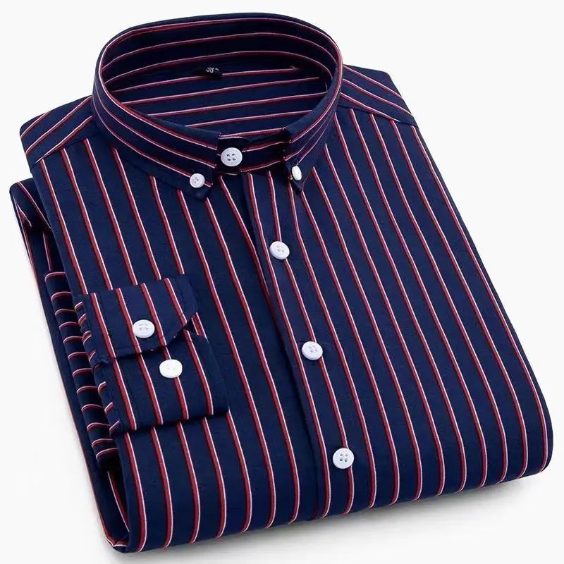 Thin Long Sleeve Printed Men's Korean Slim Fit Plaid Shirt