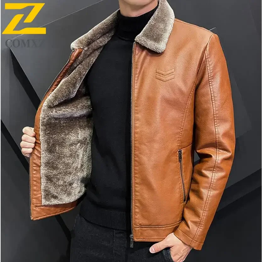 Winter Fashion Warmth Thickened Leather Jacket