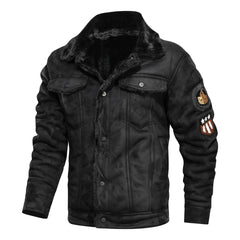 Men Winter Bomber Fleece Warm Coats Slim Fit Leather Jacket
