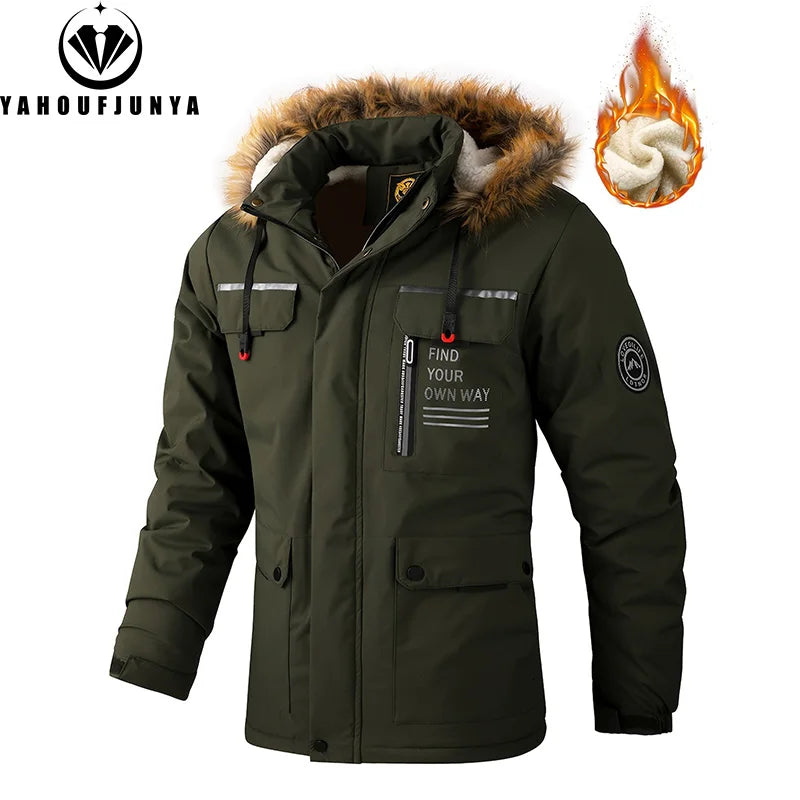 New Winter Men Outwear Fleece Warm Removable Hooded Hiking Jacket