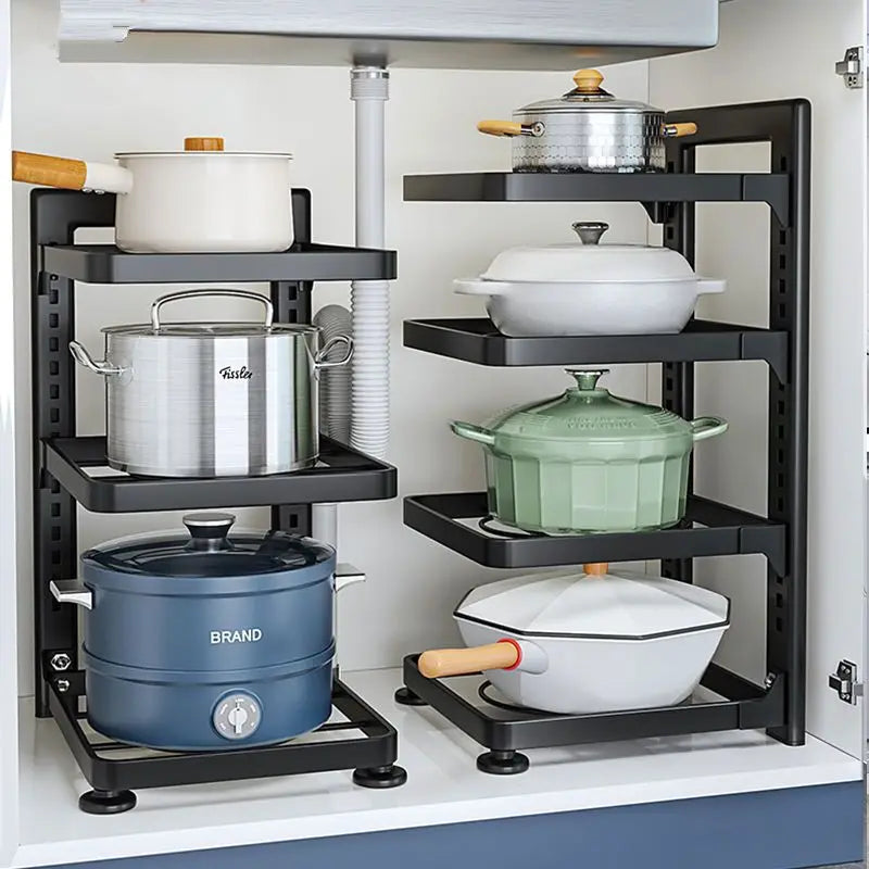 The Kitchen Is Equipped with Stainless Steel Shelves, Storage Racks, Sinks, and Multi-layered