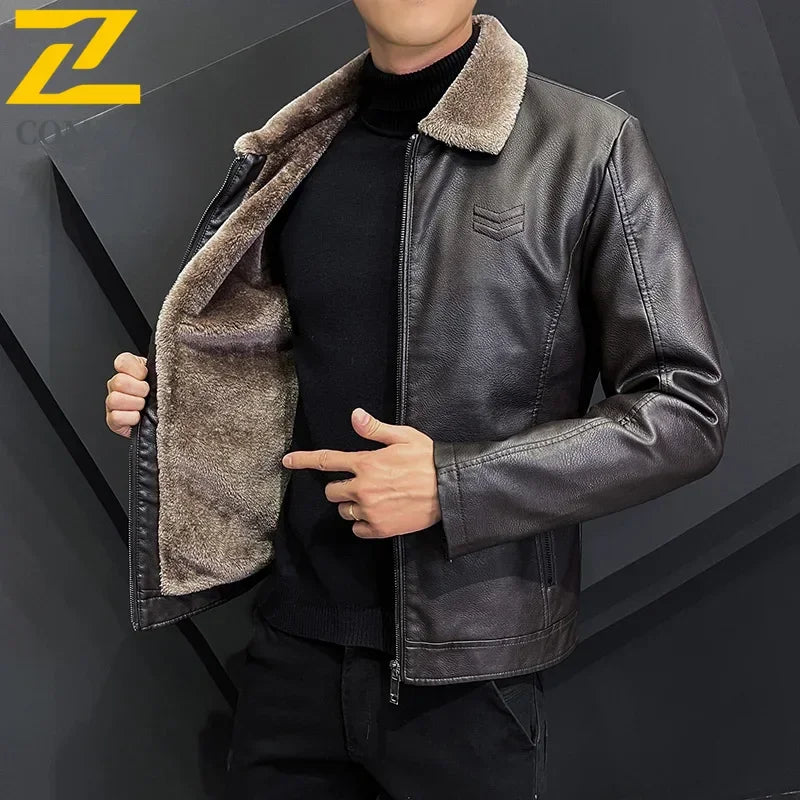 Winter Fashion Warmth Thickened Leather Jacket