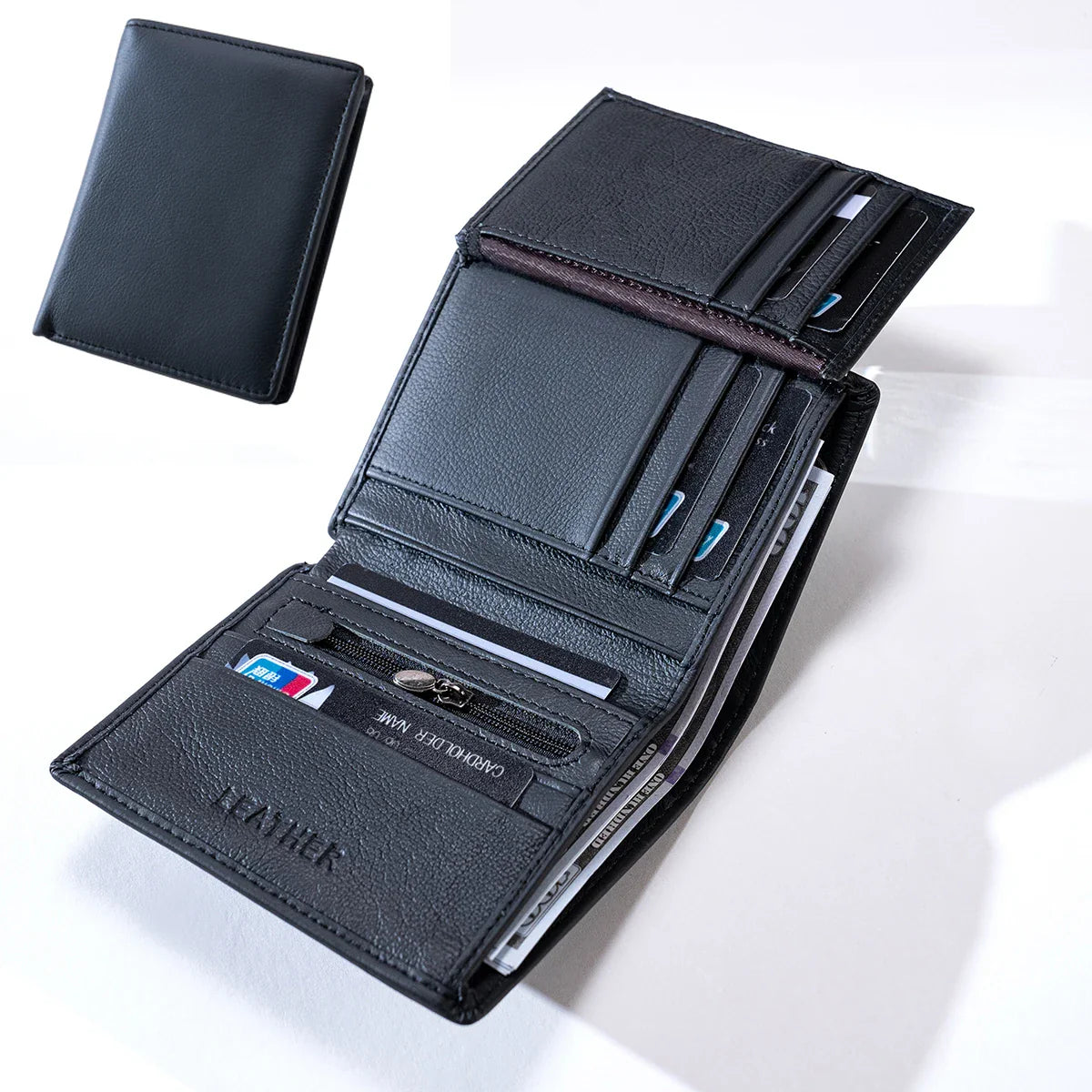 Men's Genuine Leather Wallets Coin Purse Vintage Vertical Short