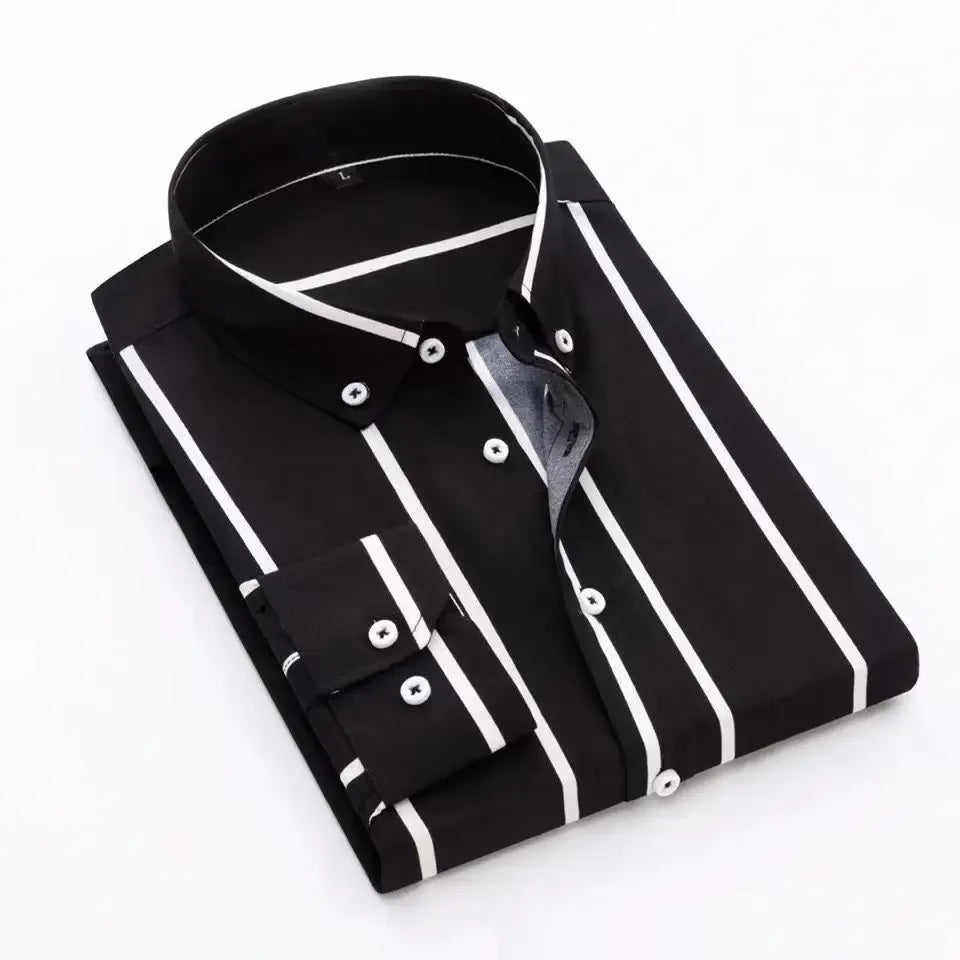 Men's Striped Long Sleeve Print Dress Shirts