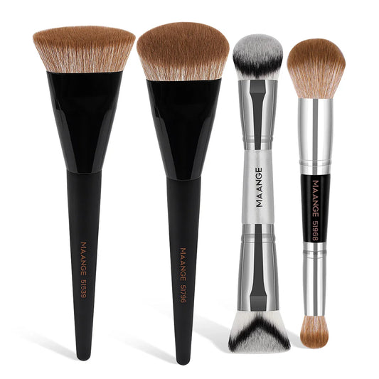 MAANGE 4pcs Makeup Brushes 2pcs Dual-ended Concealing Blush Brushes 2pcs Flat Top Angled Foundation Brushes Kit